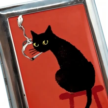 1 buah Kotak Rokok Logam Dua Sisi Motif Kucing Merokok Vintage, Muat 16 Batang Rokok, Aksesori Merokok Modis Unisex, Perlengkapan Merokok Musim Semi, Hadiah Liburan - merah - View 4