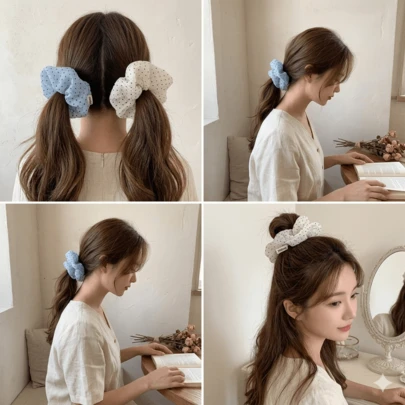 1pc Korean Versatile Polka Dot Hair Scrunchie, Sweet Mesh Hair Tie, Suitable For Ponytail, Spring/Summer Hair Accessory