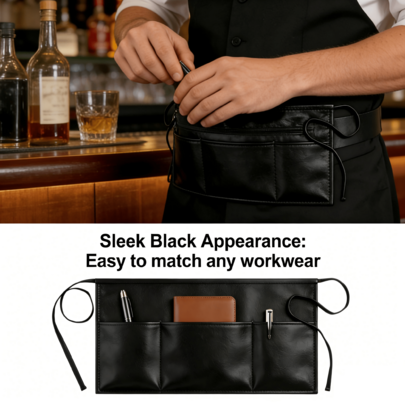 Polyester Waitress Apron, Waterproof Restaurant Cafe Bar Server Waist Apron, Unisex