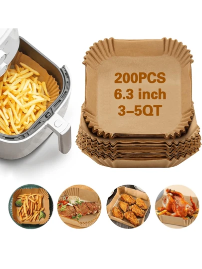 200/100/50/10 Stücke Backpapier für Heißluftfritteuse, öl- und wasserbeständige Backmatten für Heißluftfritteuse, 6.3 Inch quadratische Einweg-Auskleidungen für Heißluftfritteuse, geeignet zum Braten, Backen, Ofen, Mikrowelle