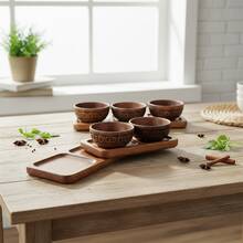 Hộp đựng trái cây khô bằng gỗ hồng mộc (5 chiếc/4 chiếc/3 chiếc/1 chiếc), đĩa ăn nhẹ trà chiều bằng gỗ, khay đựng hạt xếp chồng được, đĩa trái cây kiểu Trung Quốc, khay phục vụ. - màu nâu - Xem 4