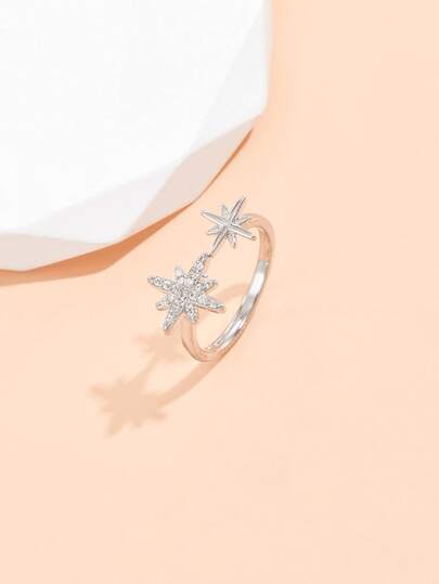 1pc Vintage Luxury Star Design Open Ring, Suitable For Daily Wear, Ideal Gift For Christmas, Mother's Day, Valentine's Day, Anniversary (Note: Due To Different Production Batches, There May Be Some Color Differences; Also, Due To Lighting And Shooting Angles, The Actual Product May Have Slight Color Differences From The Pictures.)