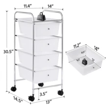 Butterslay Rolling Storage Cart Plastic Bin Organizer Unit With 4 Drawers, Metal Frame, Removable PP Drawers, For Office, Study, Makeup, Art Supplies, Black/White - 白色 - 查看 6