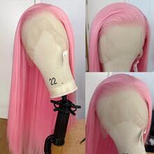 websterwigs Bộ tóc giả tổng hợp thẳng ren phía trước màu hồng và đỏ tía 13x4 Halloween, sợi chịu nhiệt chất lượng cao, nhổ sẵn, không keo, bộ tóc giả nguyên bộ dành cho nữ - Nhiều màu - Xem 15