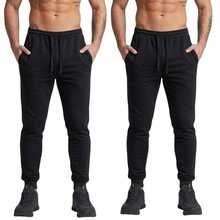 Kit 2 Calça Moletom Com Bolso Slim Jogger Masculina Básica Casual Estilosa Conforto Corrida Adulto Peluciada - Preto - Visão 1