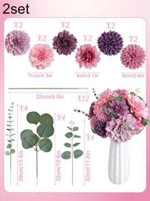 1set/2sets Mixed Pink & Purple Artificial Flower Bouquet, Realistic Touch Fake Flowers, Suitable For Mother's Day Gift, Home Decor, Bedroom, Wedding Centerpiece, Birthday Party, Living Room Decoration, Bridal Bouquet DIY, Birthday Cake Decor - Purple - View 10