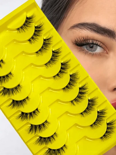 Natürlich fließende, fransige, fuchsähnliche, dichte, westlich anmutende Wimpernverlängerung - halbe Wimpernstreifen (10 Paar) - leichte Seidenfaser-Volumen-Wimpern mit Farbverlauf-Federmuster, handgefertigt mit verjüngter Kante, verlängernd & voluminös, volle natürliche Kunstwimpern für Abendpartys, Fotoshootings oder den täglichen Gebrauch