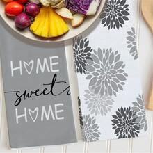 2pcs Simple Gray Geometric Petal "Sweet Home" Pattern Kitchen Towels, Soft Polyester Material Dish Cloths, Suitable For Kitchen Decor, Cleaning, Holiday Party Decoration, Kitchen & Bathroom Essentials, Home Decor, Housewarming Gift - Multicolor - View 6