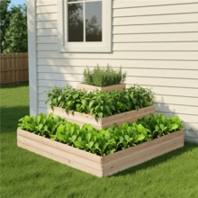 Butterslay 3-Tier Raised Garden Bed Vertical Multi-Level Wooden Elevated Planter Open-Bottom Elevated Garden Planter Raised Flower Bed For Balcony Patio Backyard Greenhouse, Wood - 花盆架 - 查看 2