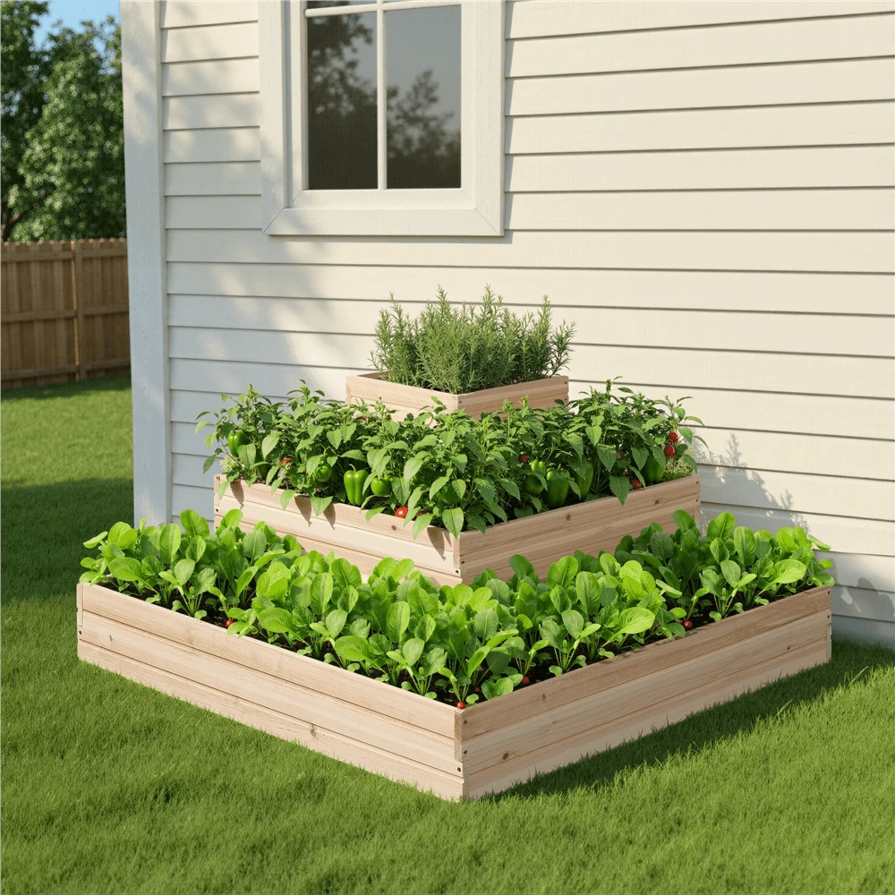 Butterslay 3-Tier Raised Garden Bed Vertical Multi-Level Wooden Elevated Planter Open-Bottom Elevated Garden Planter Raised Flower Bed For Balcony Patio Backyard Greenhouse, Wood - 花盆架 - 查看 1