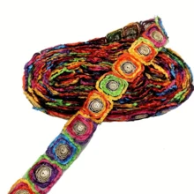 182cm/72in Colorful 3D Floral Sequin Lace Trim, 2 Sizes, Mixed Colors, Vintage With Metal Accents, Suitable For DIY Crafts And Decorations. Can Be Used For Neckline, Sleeve Cuffs, Skirt Hems, Shoes, Pillows, Curtains, Tablecloths, Home Textiles DIY. - Colored Double-sided - View 2