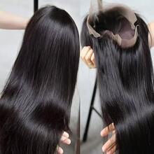 180% 密度直发高清透明 13x4 假发巴西蕾丝前额 30/36 英寸 13x4 真人发假发蕾丝前额 - Natural Black - 查看 3