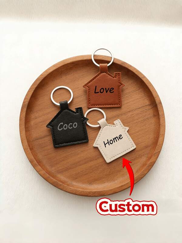 Personalized, Customizable, Leather House Keychains - Adorable House And Dog Tag Keychains Perfect For Handmade Gifts, Party Favors, And Presents. A Fun Christmas Gift For Both Men And Women.