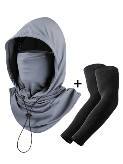 2件/1件 带帽全脸防晒袖套，夏季防风面罩颈套，透气防晒面罩