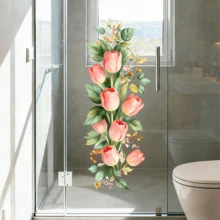 1/2pcs Sunflower & Tulip Floral Static Cling Window Film, Minimalist Fresh Style For Living Room, Bedroom, Bathroom, Double-Sided Removable Glass Decor - Flowers - View 4