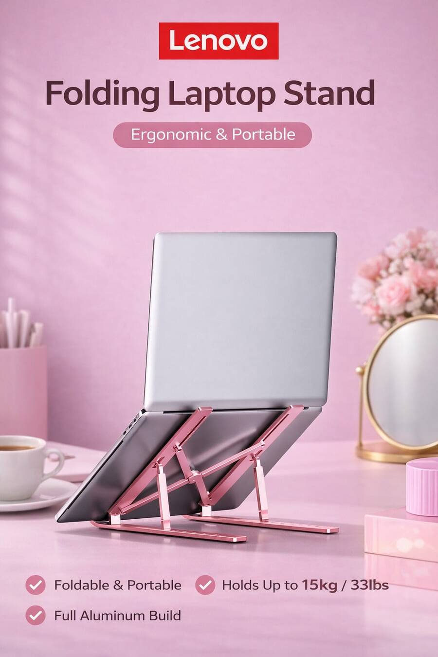 Lenovo ZJA3 筆記型電腦支架,折疊便攜,穩固不晃動,鋁合金材質,多設備兼容,結構穩定,開放式散熱,廣泛通用 - 查看 1