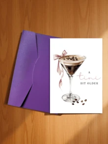 2pcs/Set Oversized Humorous Birthday Card And Envelope Set, Decorated With Watercolor Cocktail Pattern, Gift Card - A - View 25