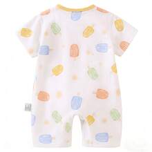 1pc Newborn Baby Clothing, Baby Apparel, All-Over Colorful Ice Cream Print, Lightweight Baby Short Sleeve Romper, Suitable For Summer - Multicolor - View 4