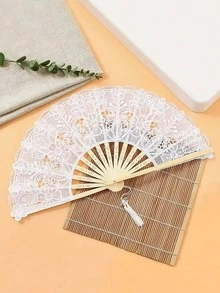 1 pieza Abanico plegable con bordado floral de encaje vintage - Elegante abanico de mano negro y blanco con borlas, estilo tradicional retro, ideal para refrescarse en verano, uso diario y como regalo para mujeres o decoración del hogar - Multicolor - Ver 16