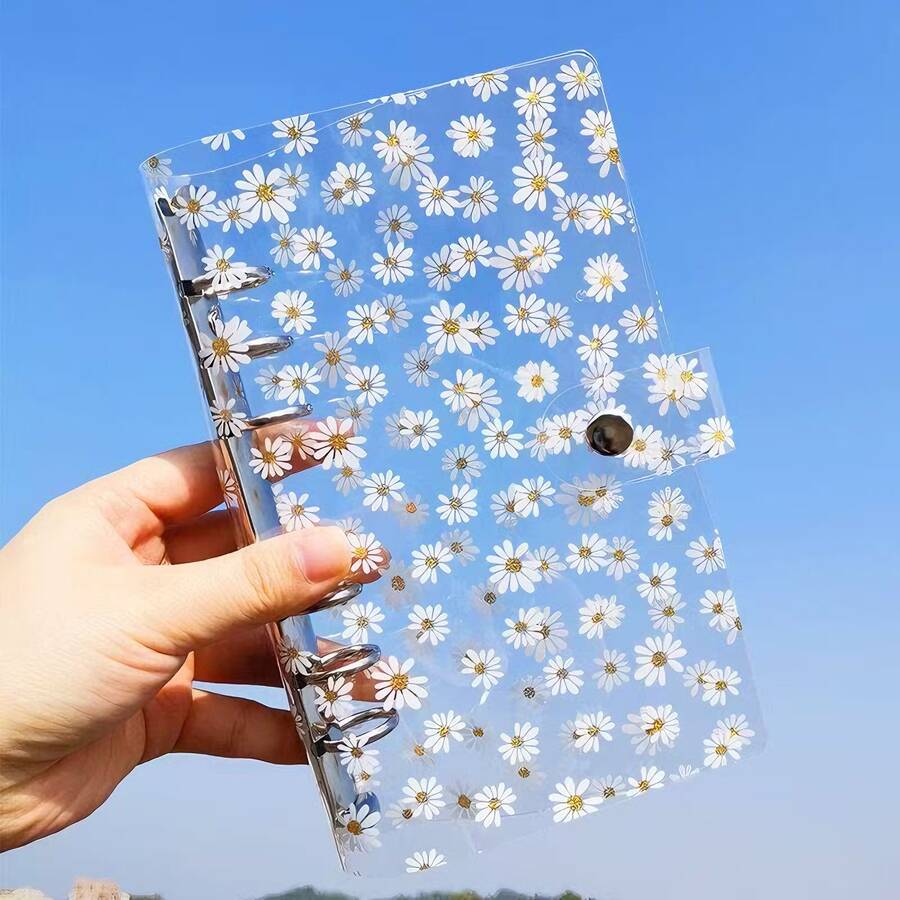 Portada transparente de cuaderno de hojas sueltas con estampado de margaritas, tamaño A6, de material PVC, resistente al agua, para libro de presupuestos/libro mayor, cuaderno de hojas sueltas, papelería estudiantil, temporada de vuelta al colegio