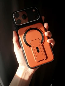 Ốp lưng điện thoại từ tính với giá đỡ đa chức năng ẩn, tương thích với iPhone 17 Air 16 15 14 13 12 11 Pro Plus Max, Galaxy S26 25 24 23 Ultra FE A30 A56 A37 A57 A06 A16 A07 A17, kèm theo miếng dán bảo vệ ống kính. - trái cam - Xem 6