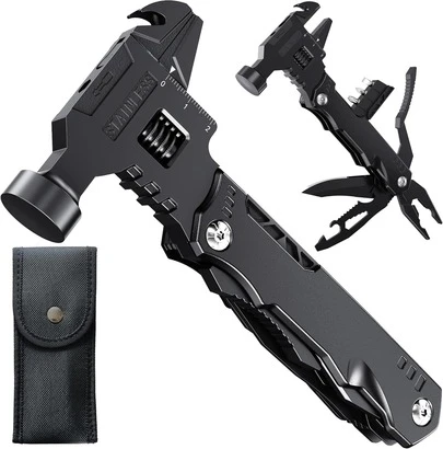 Bafada 16-In-1 Multitool,Multi Functional Wrench Hammer Combination Hand Tools- Compact DIY Survival Multi Tool With Screwdriver Pliers Bottle Key Knife Adjustable Wrench, Perfect Valentine'S Day Gift For Dad And Boyfriend Cool Gadgets Camping Gear Pocket Tool
