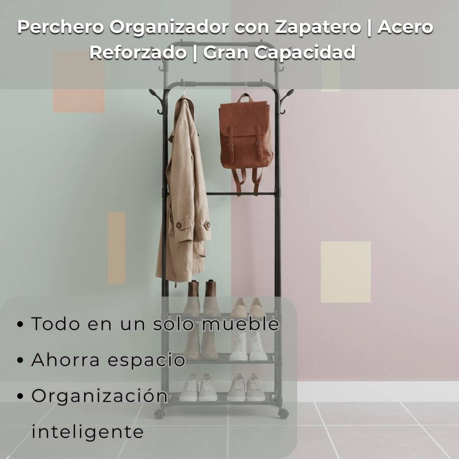 Perchero de doble varilla: percheros de metal para colgar ropa, perchero resistente con 3 estantes, organizador de ropa portátil para dormitorio, lavandería, sala de estar, negro - Negro - Ver 1