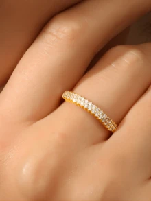 1pc S925 Silver Minimalist Zirconia Ring, Luxury Daily Wear Gift For Women - Gold - View 1