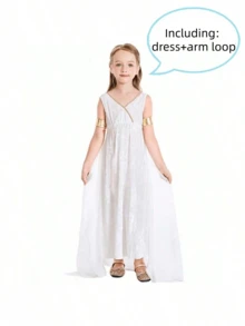 Greek Mythology Maiden White Palace Shawl Maxi Dress, Elegant Roman Mythology Themed Cosplay - Multicolor - View 8