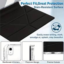 适用于第 10/11 代 (A16) 2025 年款/第 7/8 代/Pro 11 英寸/Pro 12.9 英寸/Air 6 (M2) 2024 年款平板电脑的保护套，支持多角度 Y 型支架，支持自动唤醒/睡眠，透明外壳带笔槽 - 黑色 - 查看 2