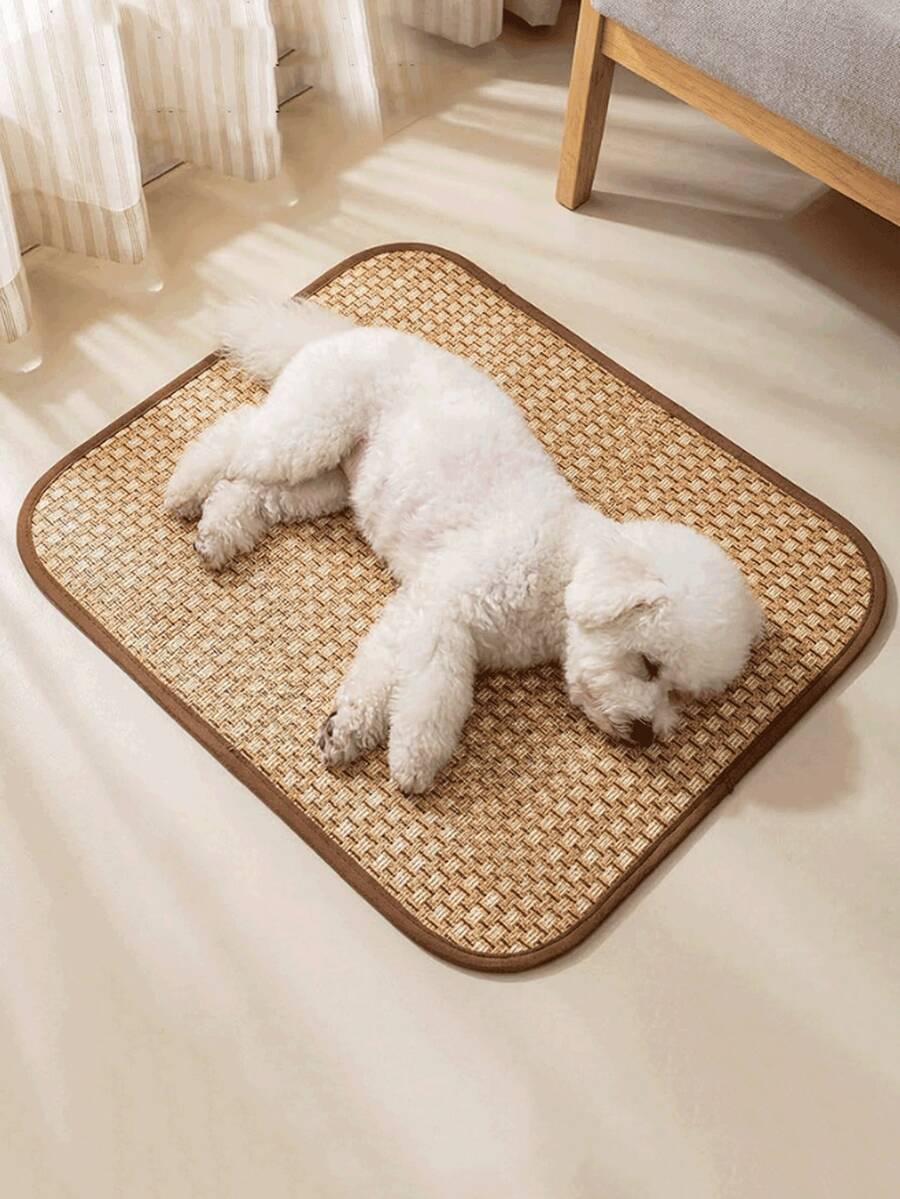 1件装宠物夏季凉垫，藤编睡垫，双面凉透气床 - 彩色 - 查看 1