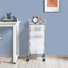 Butterslay Rolling Storage Cart Plastic Bin Organizer Unit With 4 Drawers, Metal Frame, Removable PP Drawers, For Office, Study, Makeup, Art Supplies, Black/White - 白色 - 查看 9
