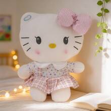 1 pieza Muñeca de peluche con vestido floral de dibujos animados, muñeca de peluche suave con lazo, regalo de cumpleaños para niñas, decoración del hogar - Blanco - Ver 9