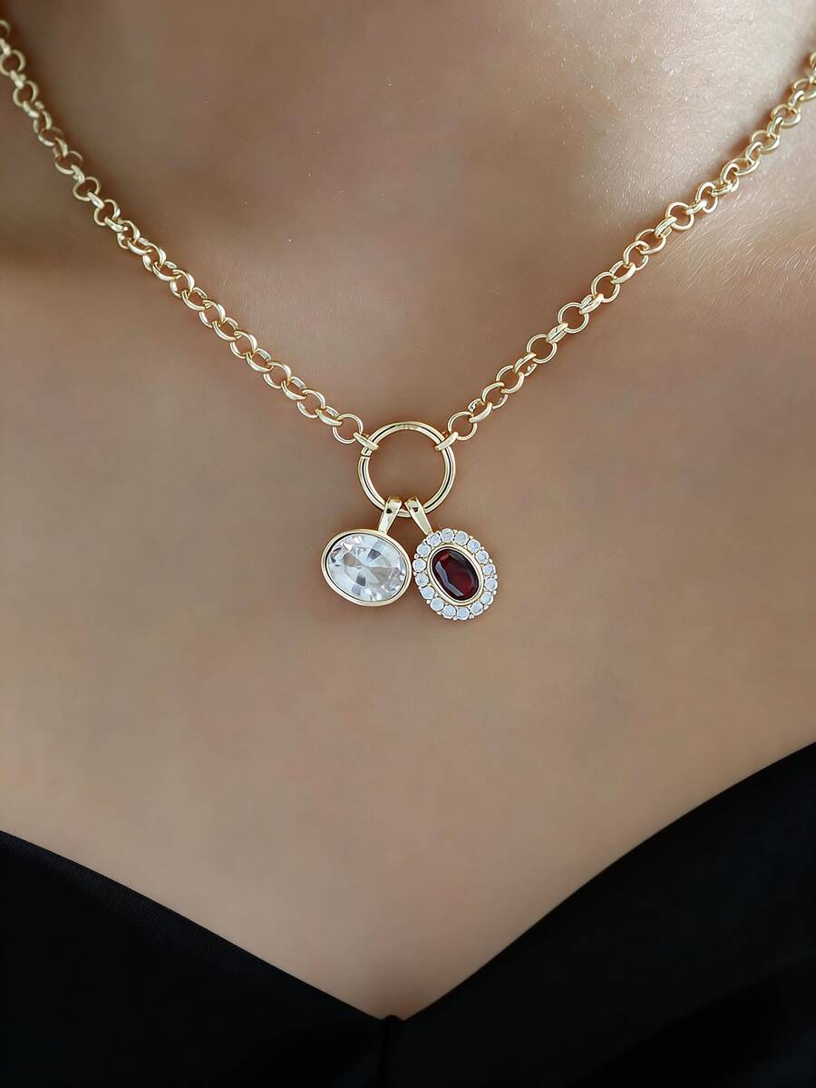 1 chiếc dây chuyền mặt đá Cubic Zirconia lấp lánh, thanh lịch và quyến rũ, phù hợp cho phụ nữ đeo hàng ngày, hẹn hò hoặc dự tiệc. - Vàng - Xem 1