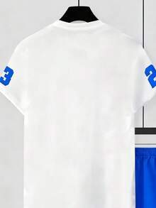 男士户外服装套装，夏季时尚短袖圆领创意速干T恤套装，3D数码印花复古字母图案，街头时尚爱好者的必备单品，适合日常休闲、健身、跑步、运动等场合。 - 彩色 - 查看 4