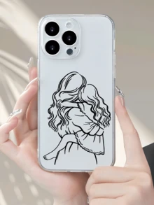1pc Transparent Line Drawing Mother & Daughter Minimalist Personalized TPU Shockproof Full Coverage Phone Case, Compatible With Apple 17, 16, 15, 14, 13, 12, 11 Pro Max, Air, And Series - Multicolor - View 1