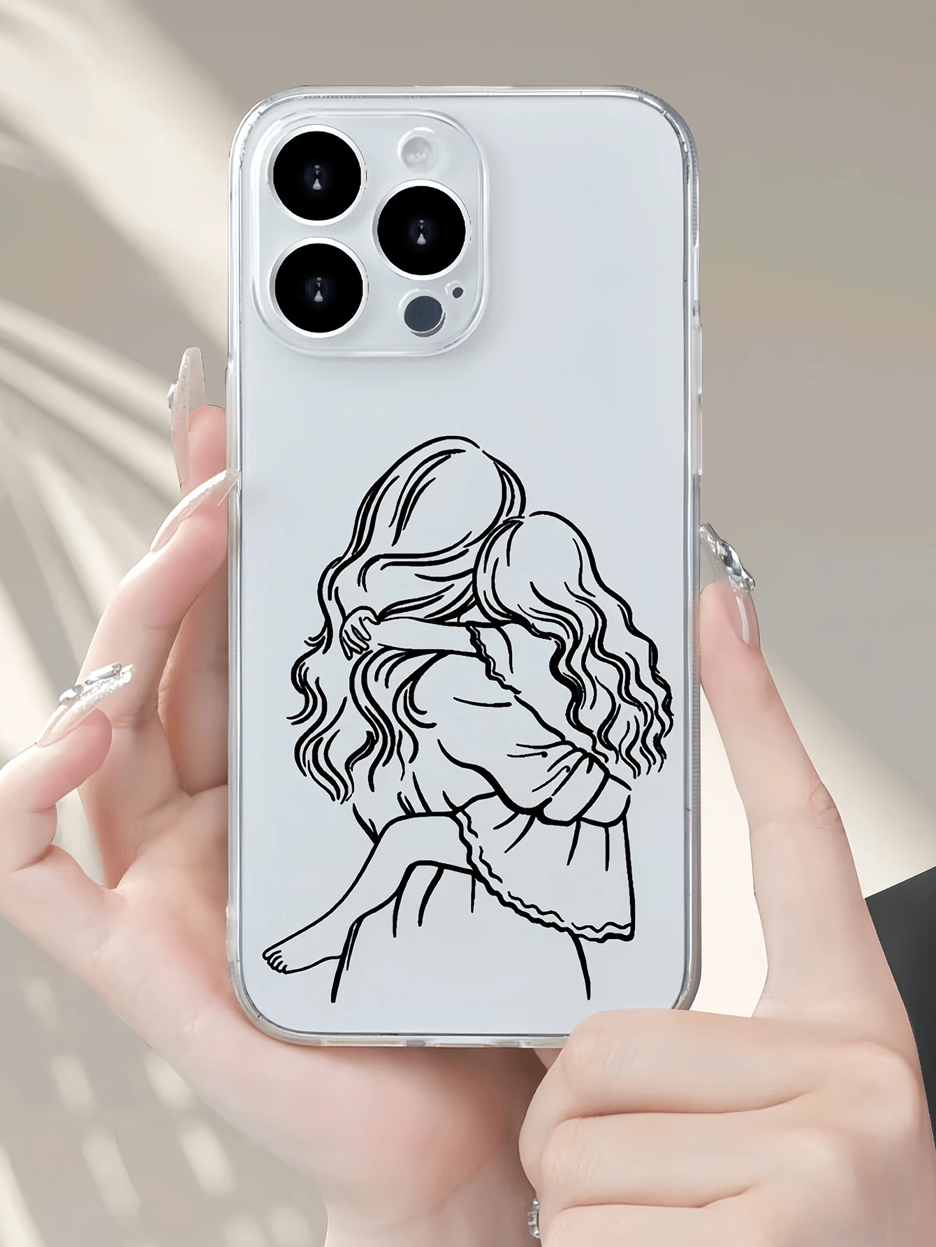 1pc Transparent Line Drawing Mother & Daughter Minimalist Personalized TPU Shockproof Full Coverage Phone Case, Compatible With Apple 17, 16, 15, 14, 13, 12, 11 Pro Max, Air, And Series - Multicolor - View 1