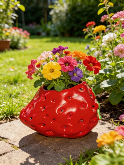 1 pieza Maceta con forma de fresa, maceta de diseño de fruta 3D linda, maceta suculenta creativa para jardín interior, exterior, patio, balcón, maceta de escritorio novedosa, accesorio decorativo estético para el hogar, regalo único de jardinería para amantes de las plantas, artículos esenciales de cocina, regalo del Día de la Madre para mujeres, ideas de regalo del Día de la Madre, suministros para fiestas de graduación, decoraciones de boda, artículos de boda, decoración exterior, regalo de inauguración de la casa