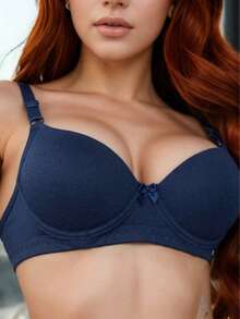 Bra With Reinforced Cups, Underwire, Microfiber, Adjustable Straps, High Support. - 藏蓝色 - 查看 2