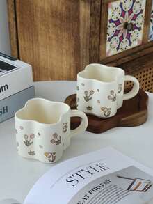 1pc2pc6.76 Oz. Charming Floral-Patterned Ceramic Mug - Elevate Your Coffee Experience And Ambiance; An Ideal Gift Choice For Moms And Best Friends. Perfect For Breakfast, Morning Coffee, Office Use, Afternoon Tea, Birthdays, Christmas, And Everyday Enjoyment. - Multicolor - View 9