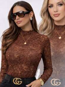 Lace Bodysuit - New Release -  Fashion - Rust Brown - View 3