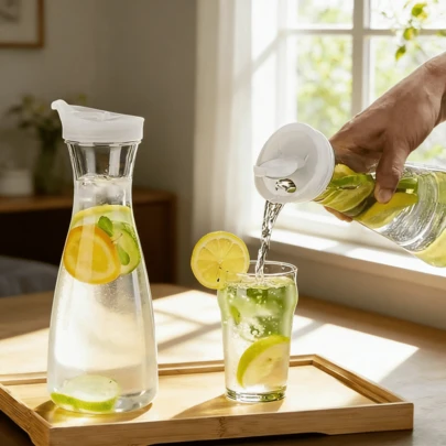 Bouteille d'eau à bouchon rabattable, carafe à jus en acrylique transparent, récipient à boisson transparent - convient pour l'eau, le thé glacé, le limonade, le jus, les boissons, le lait, le thé infusé à froid, bouteille à boire à goulot étroit transparent, parfait pour les pique-niques en plein air, les vacances à la plage et plus encore.