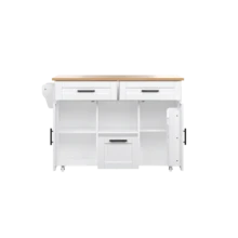 Carrito de cocina de estilo nórdico moderno con ruedas universales de 360°, estante de almacenamiento con cajones y toallero, bandeja plegable y cierre silencioso con resorte, diseño de almacenamiento flexible. - Blanco - Ver 4