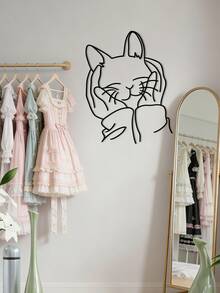 迷人的金属女人与猫壁饰 - 送给猫爱好者的理想礼物，铁艺装饰，非常适合房间装饰 - 黑色-B - 查看 7