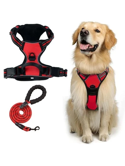 2pcs Reflective Dog Harness And 1.5m Leash Set, Breathable Pet Chest Strap Harness Suitable For Small/Medium/Large Dogs And Cats, Puppy Chest Strap And Leash Accessory Set
