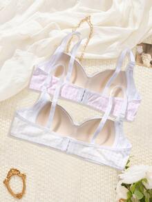 2pcs Women's Cute Plaid Print Wireless Padded Bra, Sweet Lace Trim Wireless Bra Suitable For Small Bust Daily Wear - Multicolor - View 4