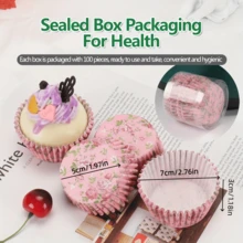 100个母亲节主题甜点纸杯，蛋糕纸衬垫，适合朋友聚会，防油粉色康乃馨图案纸杯蛋糕衬垫套装 - 查看 8