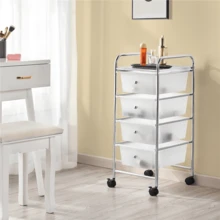 Butterslay Rolling Storage Cart Plastic Bin Organizer Unit With 4 Drawers, Metal Frame, Removable PP Drawers, For Office, Study, Makeup, Art Supplies, Black/White - 白色 - 查看 10
