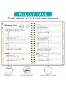 2026-2027学年A5螺旋装订周计划/月计划本，粉色封面，学校/办公室日程本 - 彩色 - 查看 5