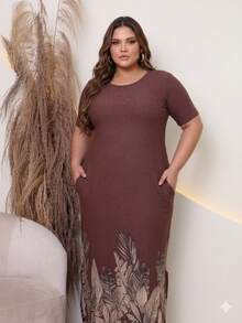Plus Size Women's Long Elegant Casual Lightweight Dress, Evangelical Fashion, Fits Sizes 44 To 58. - 長長的褐色葉子 - 查看 2